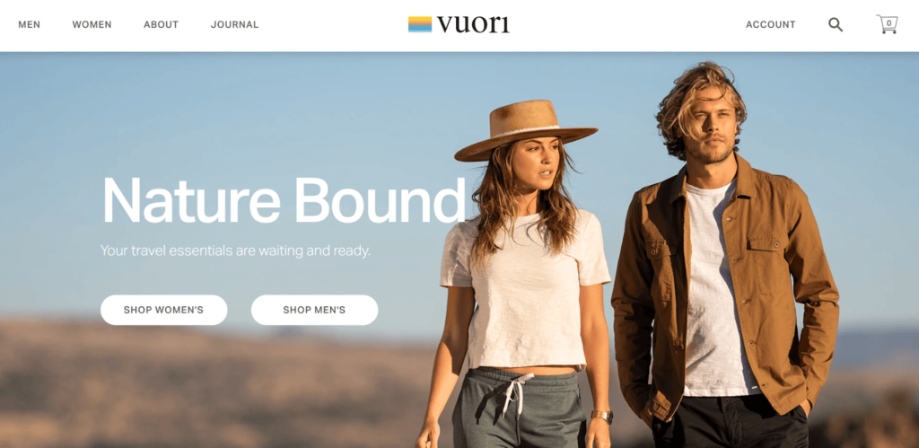 Vuori website - company identity showing consistency of message and actions example.