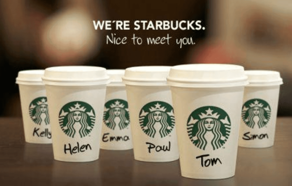 Starbucks brand identity personalization example.