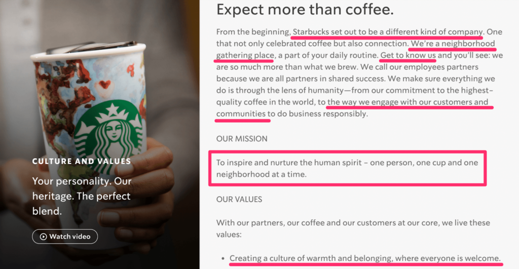 Starbucks brand identity excerpt about company culture example.