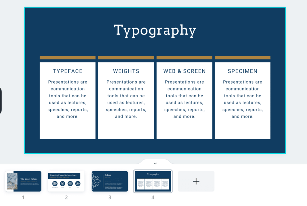 Canva template supporting user with typography for brand identity.