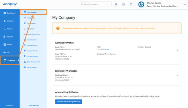 OnPay user dashboard screen.