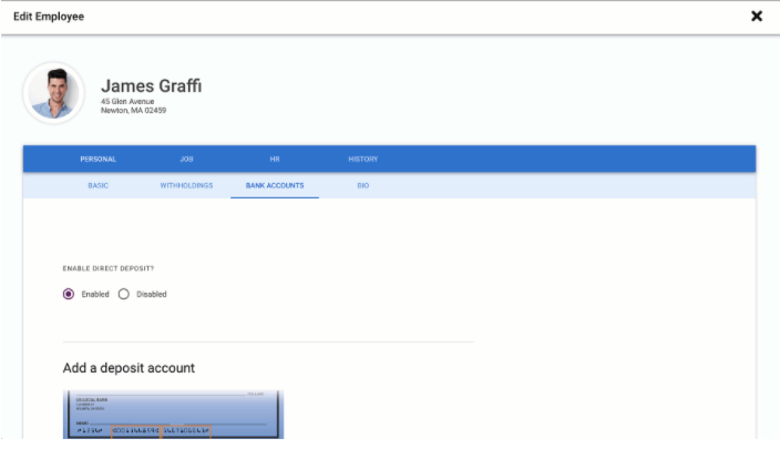 OnPay employee enable direct deposit feature.