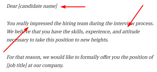 Example job offer letter emphasizing company culture and positivity.