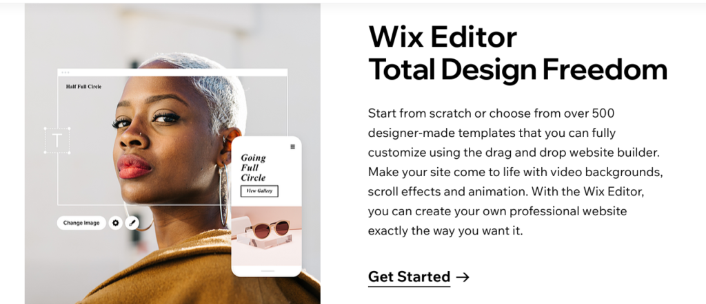 Wix website builder, website template, and editor functions example page.