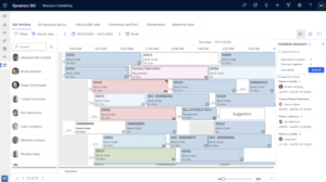 Microsoft dynamics 365 workflow and employee schedules screen.