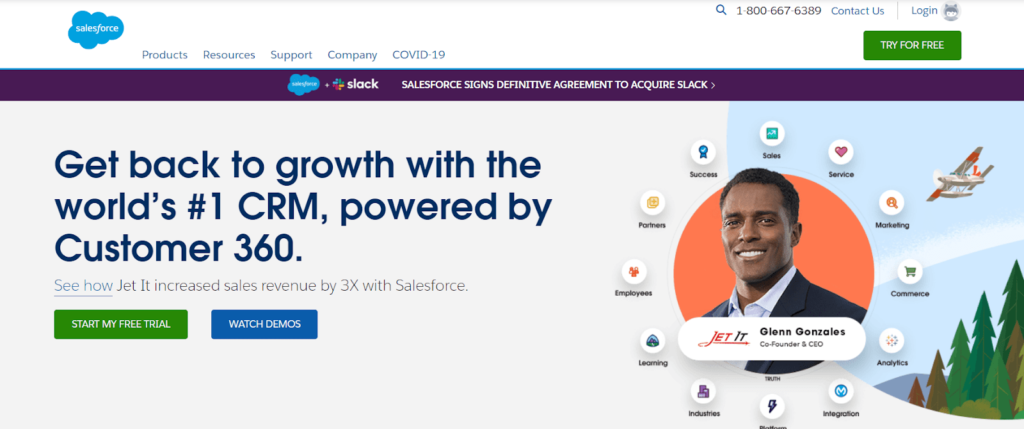 Salesforce business management software free trial homepage.