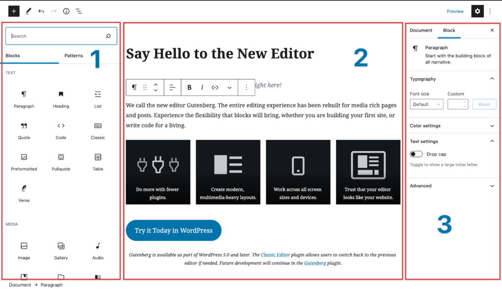 Wordpress blogging platform editing screen and tools.