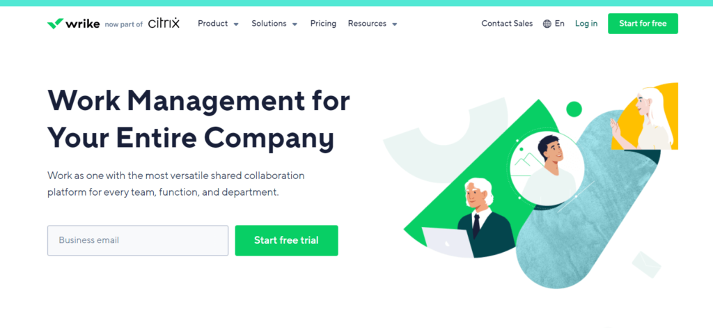 Wrike business management software homepage.