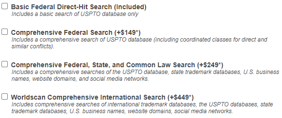 Conduct a trademark name search. Search and pricing options page.