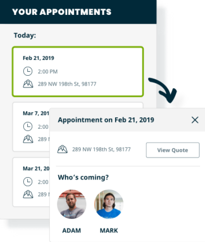 Jobber appointment booking and schedule with information example.