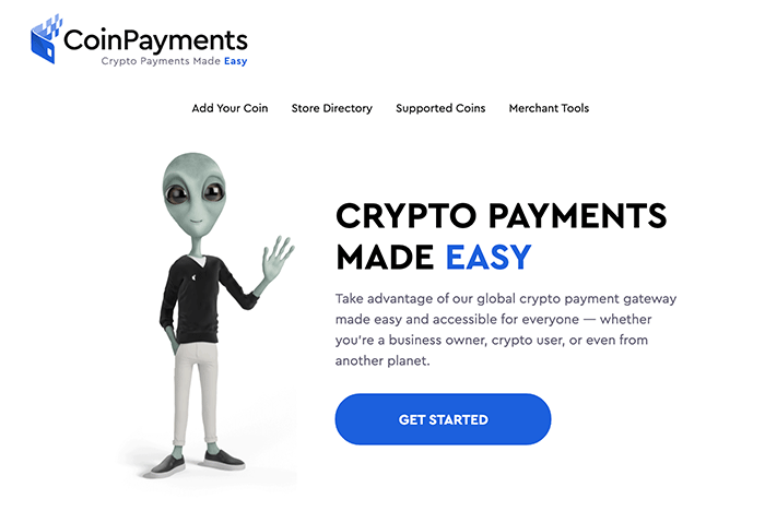 CoinPayments landing page