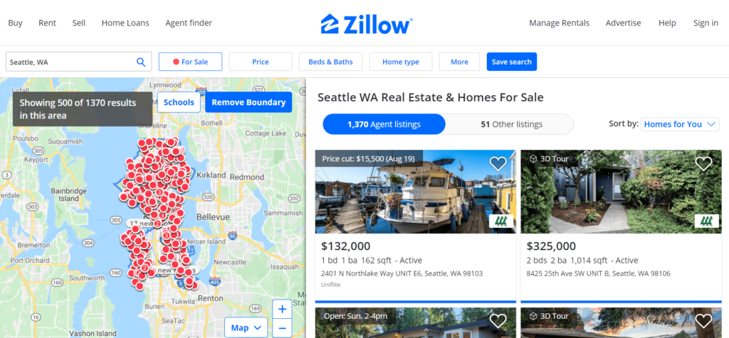 Zillow search example.