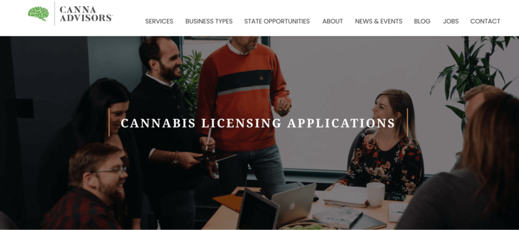 Canna Advisors licensing applications homepage.