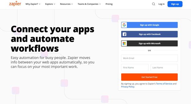 Zapier connect your apps and automate workflows homepage.