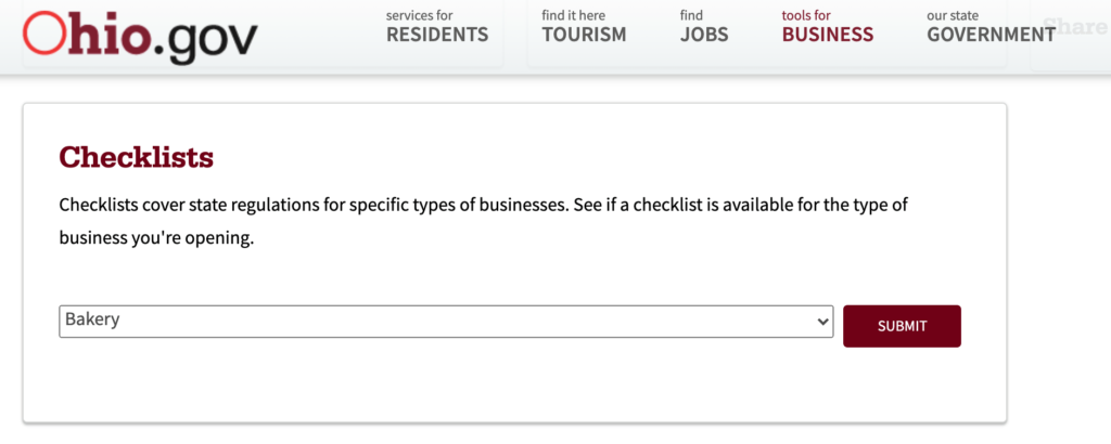 Ohio.gov checklists for business page.