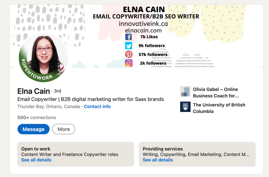 LinkedIn profile example.