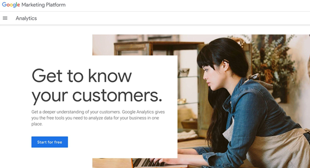 Google Analytics get to know your customers start for free page.