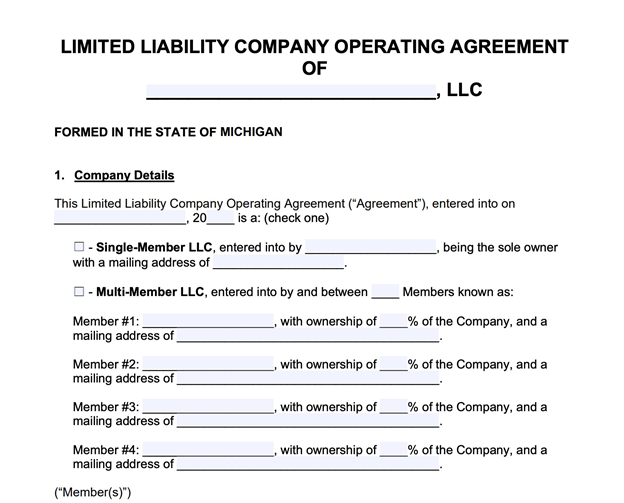 Example of operating agreements.