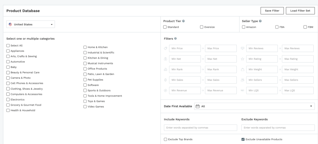 Jungle Scout advance search features page.