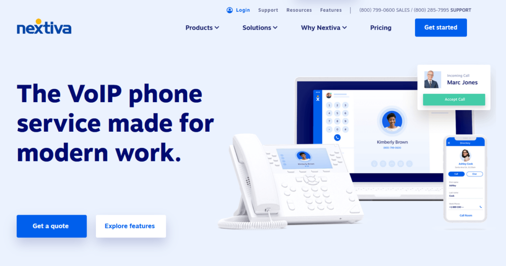 Nextiva VOIP phone service homepage.