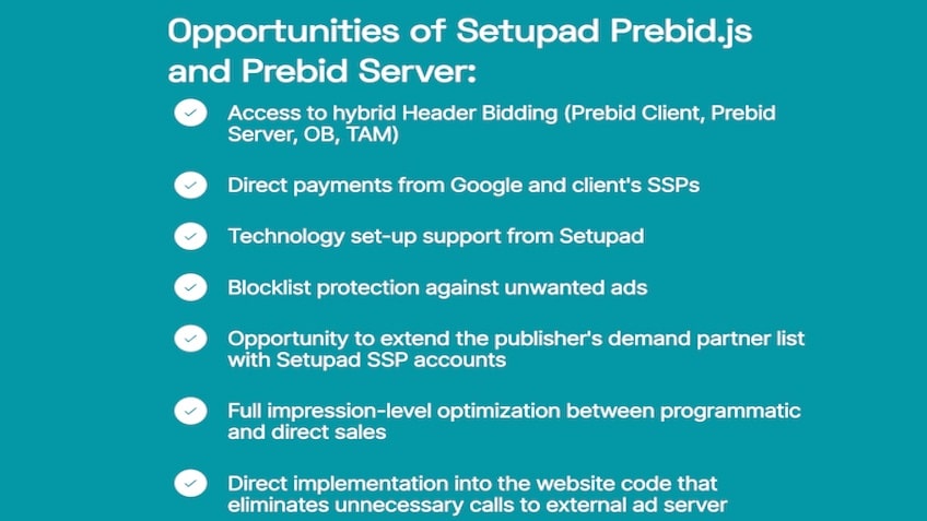 Setupad prebid integration features. 