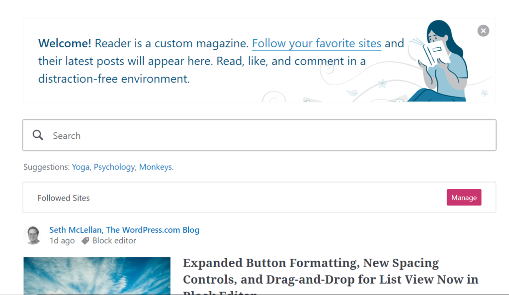 WordPress free website builder easily follow other WordPress users and be followed example.