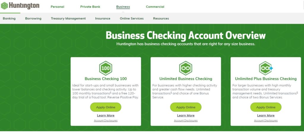 Huntington Unlimited Business Checking homepage.