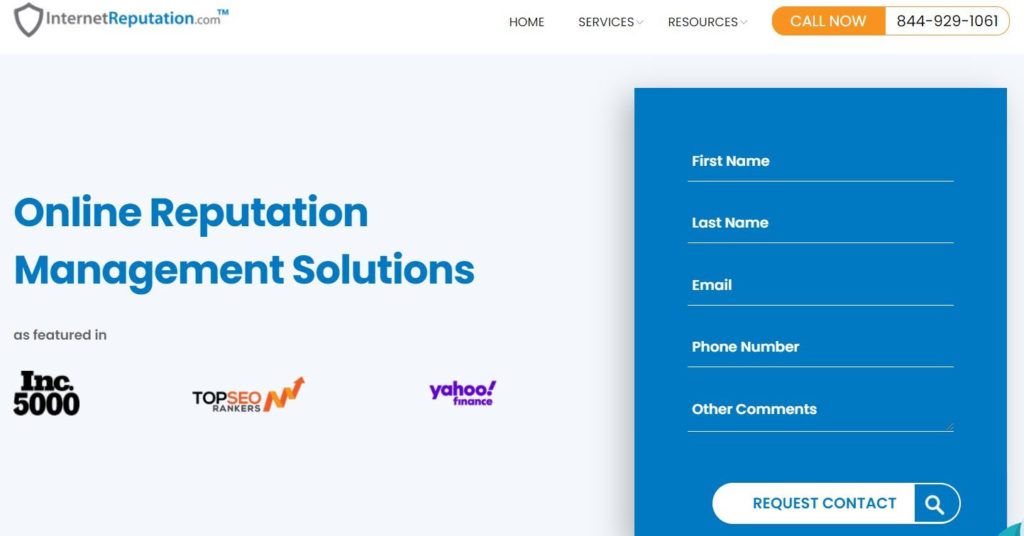 InternetReputation.com online reputation management solutions homepage.