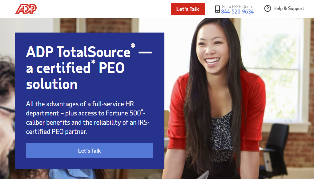ADP TotalSource PEO home page.