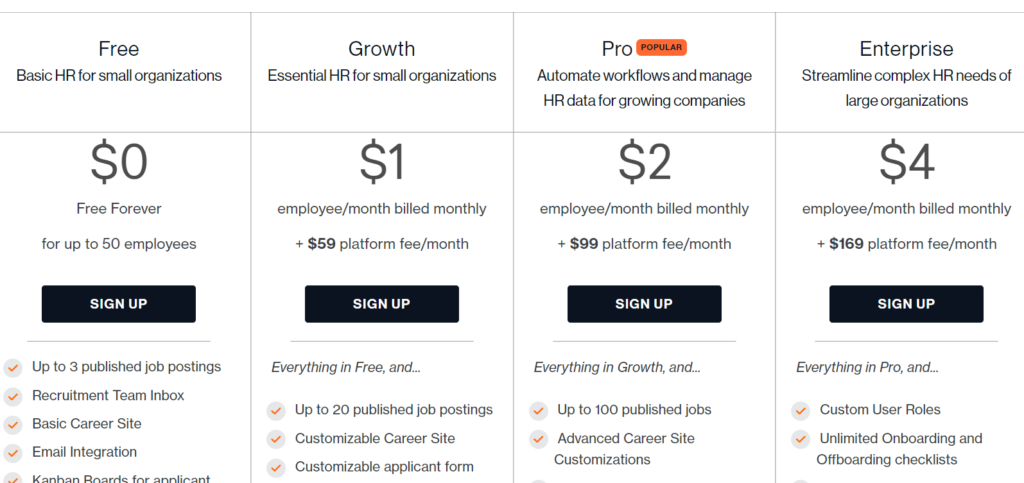 Freshteam pricing page.