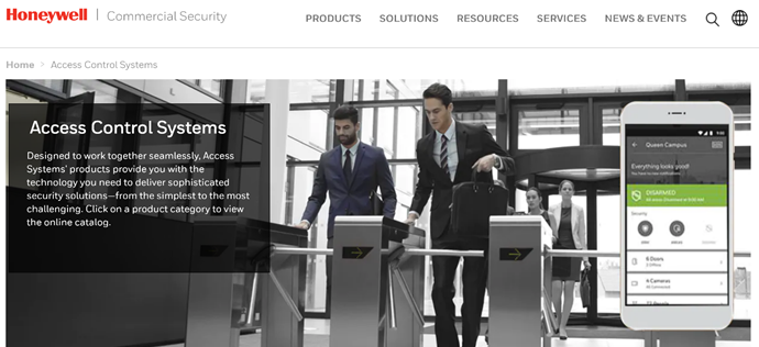 Honeywell access control systems homepage.