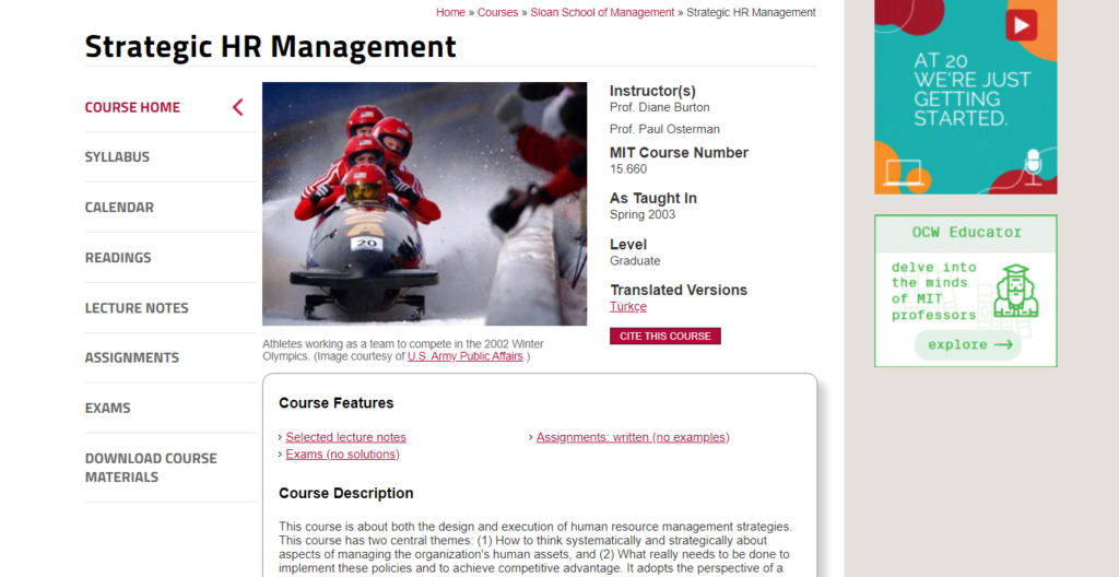 MIT strategic HR management signup page.