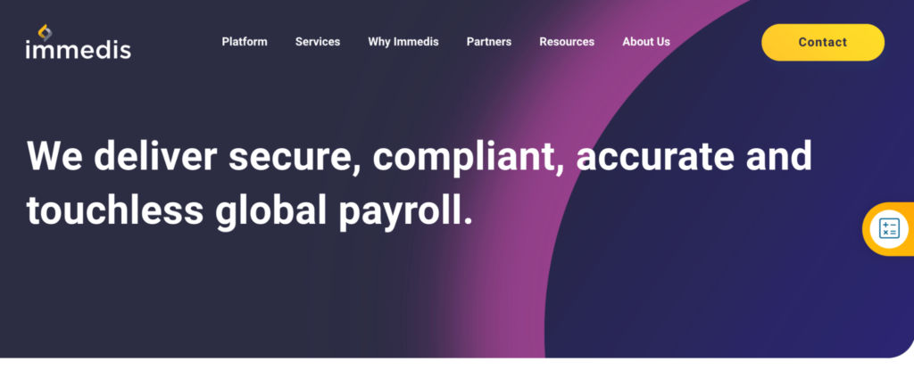 Immedis international payroll homepage.