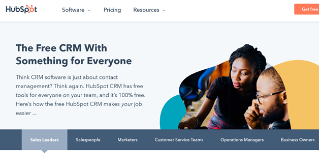 HubSpot free CRM software homepage.