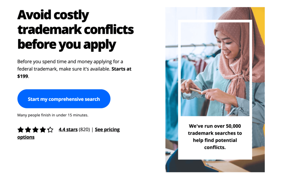 LegalZoom LLC services comprehensive trademark search feature.