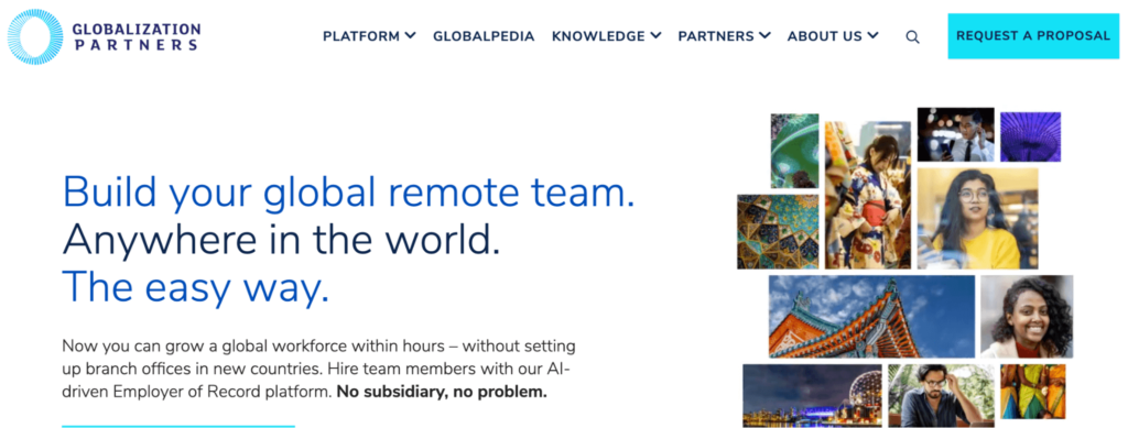 Globalization Partners international payroll services homepage.
