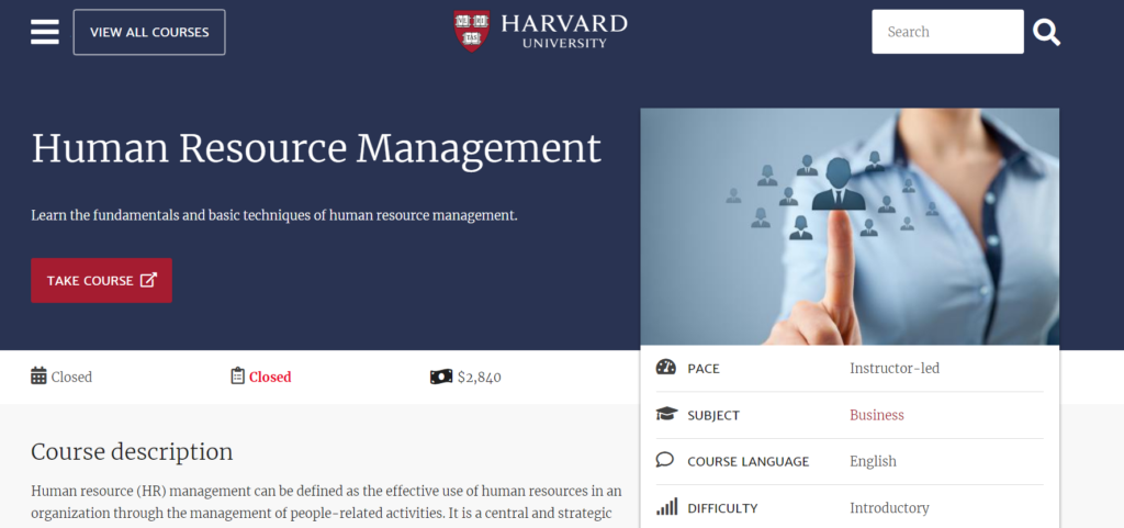 Harvard University Human resource management signup page.