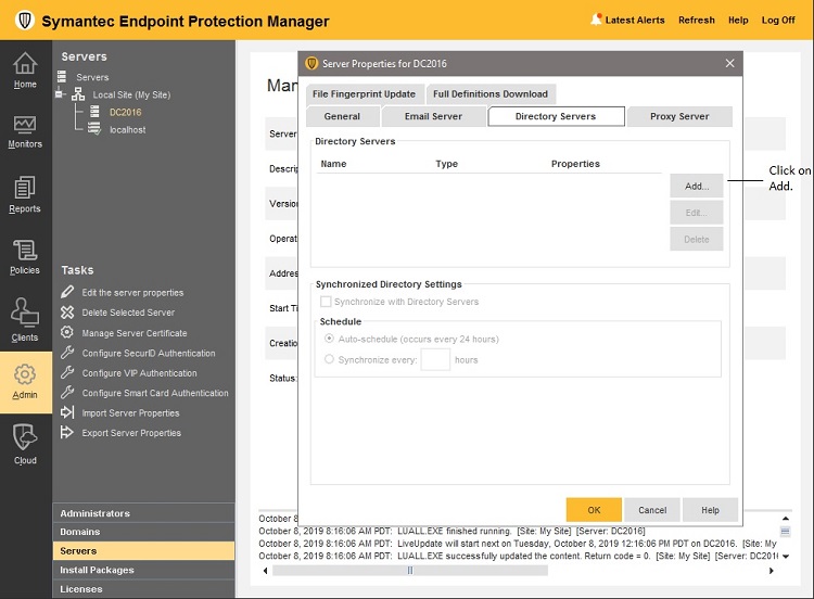Symantec Endpoint Protection Manager screen.