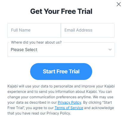 KAJABI create your account.