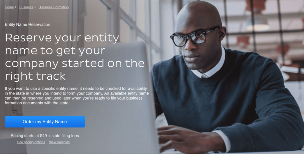 LegalZoom LLC services reserve your entity name feature.