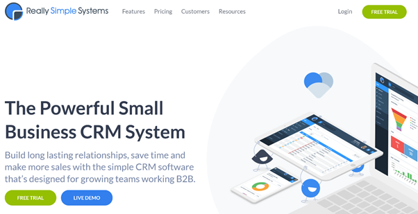 Really Simple Systems free CRM software free trial and live demo homepage.