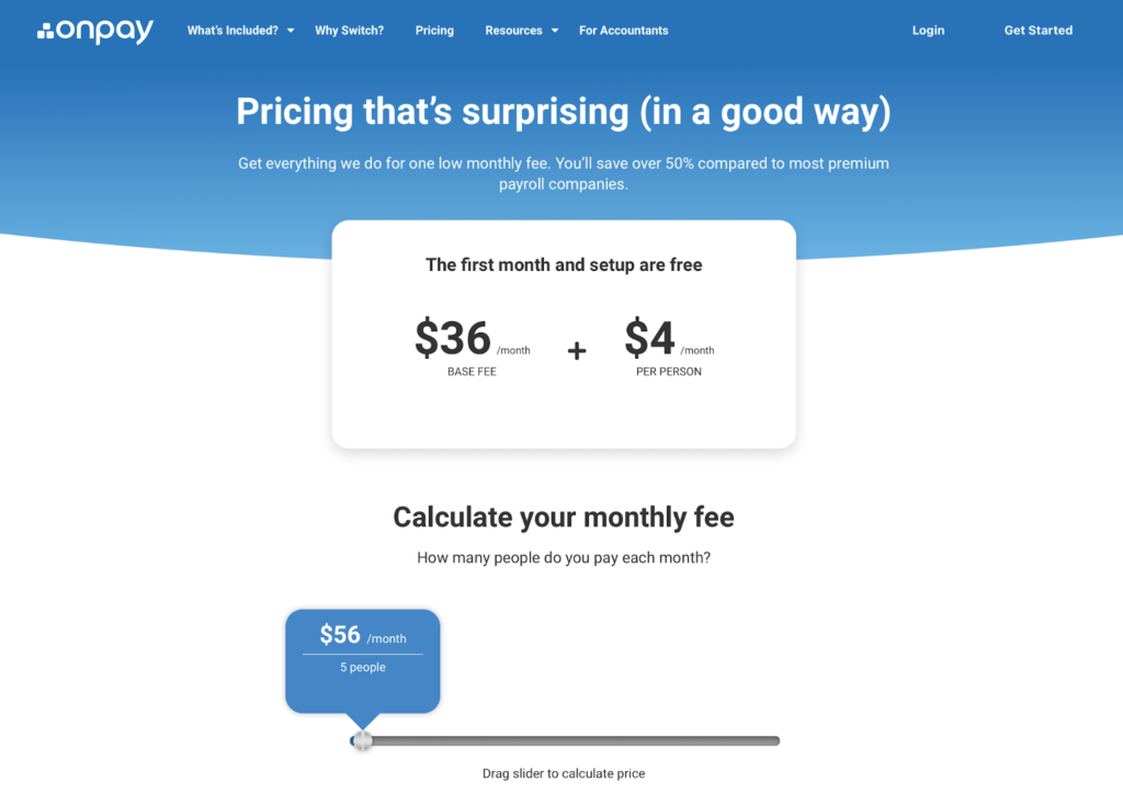 OnPay Pricing Page.