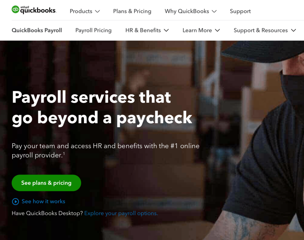 Quickbooks payroll home page.