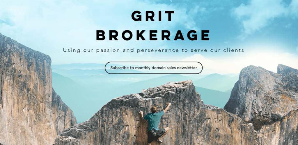 Grit Brokerage domain broker homepage.
