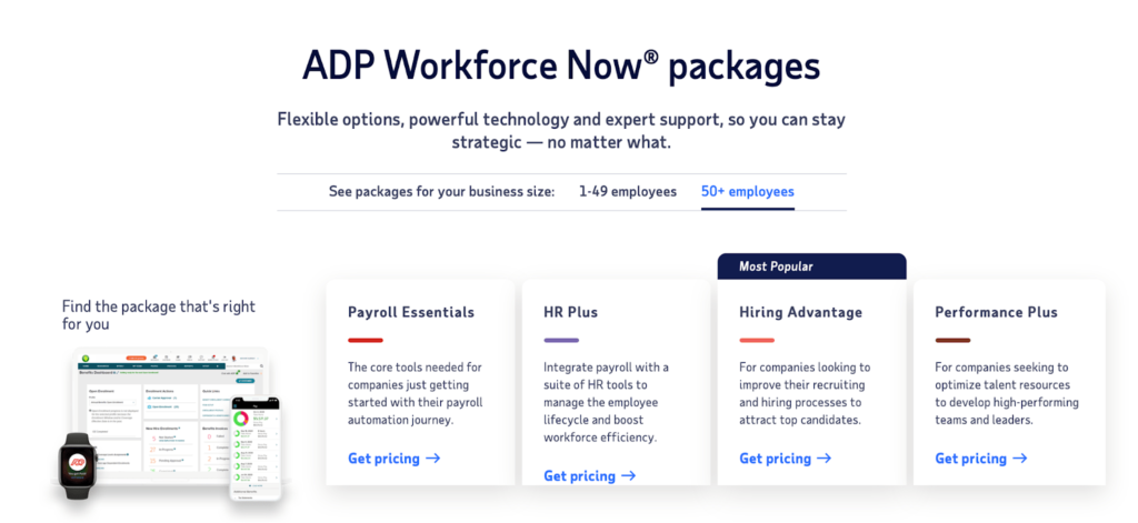 ADP workforce now packages page.