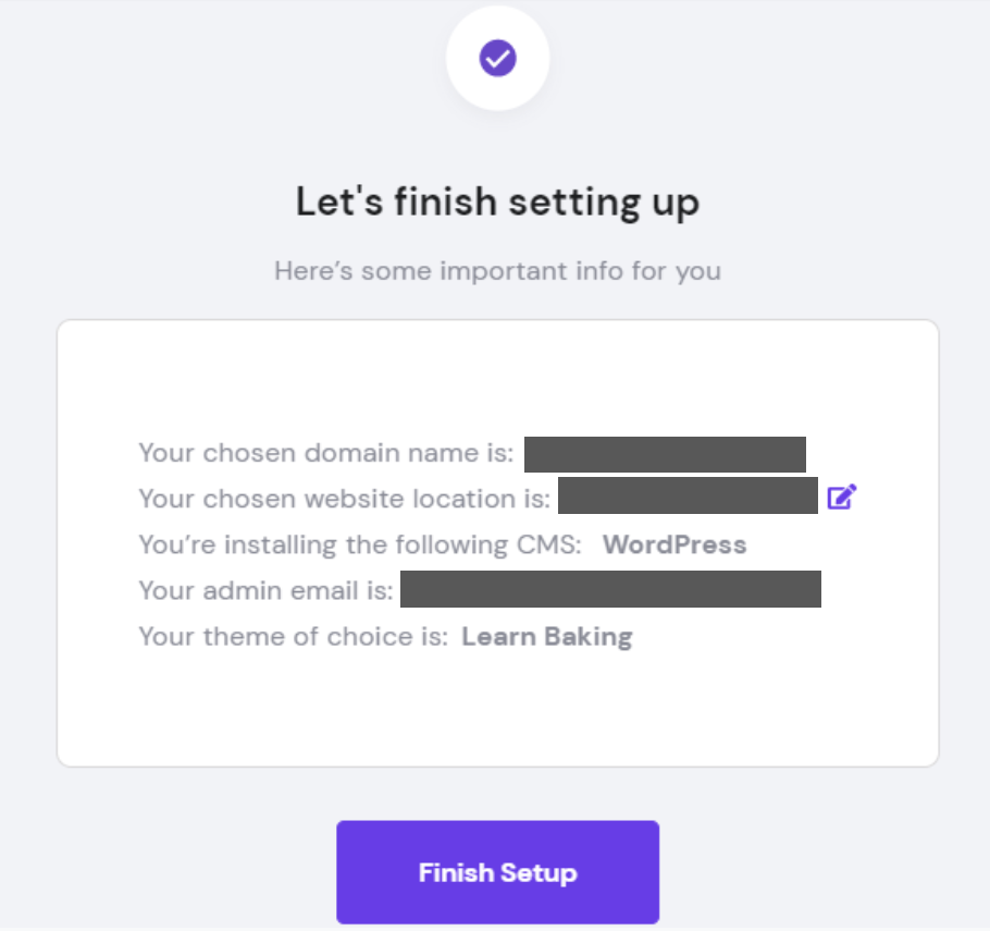 Hostinger finish setup screen.