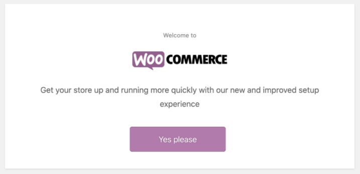Ecranul procesului de configurare de pornire a WooCommerce.