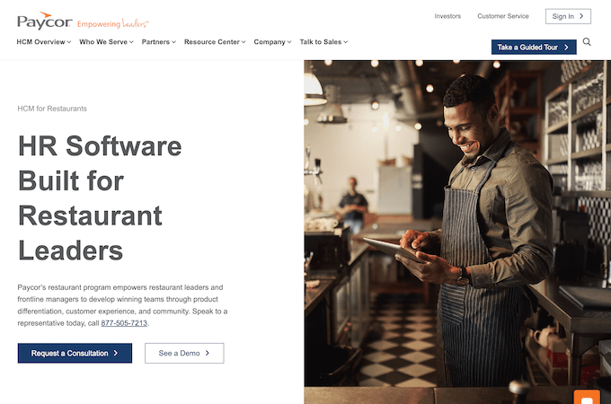 Paycor Restaurant HR software and payroll landing page