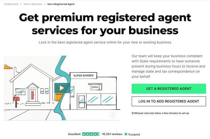 ZenBusiness registered agent services webpage