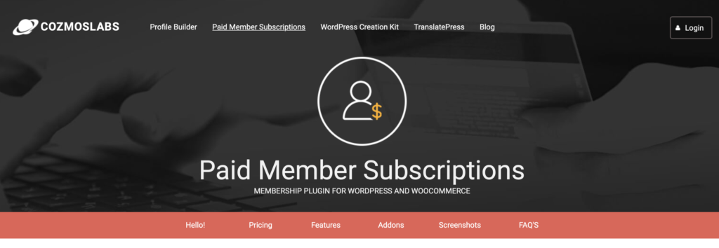 Paid Member Subscriptions membership plugin for WordPress homepage.